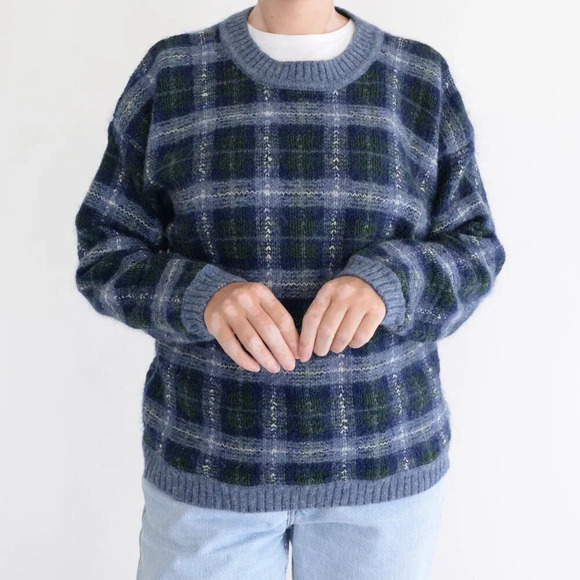 Vintage Northern Reflections Navy &  Blue Checker 48% Wool Crewneck Sweater XL - Picture 2 of 14
